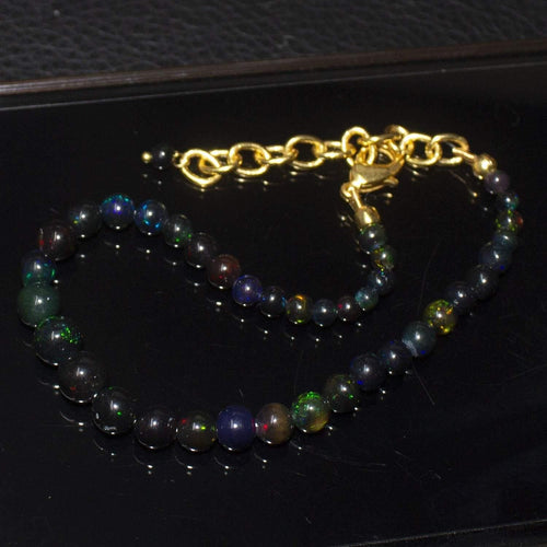 Natural Precious Black Opal Smooth Rondelle Gold Vermeil Bracelet 9