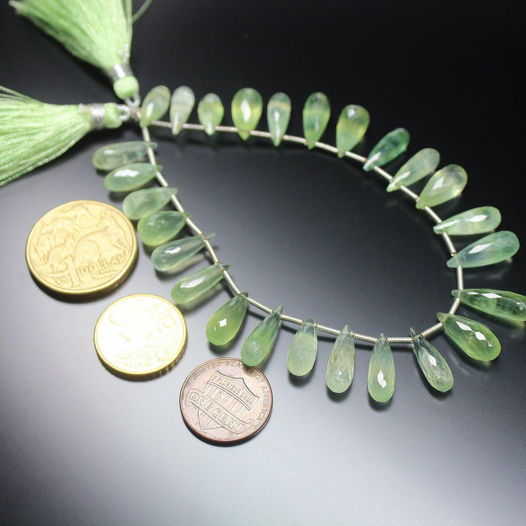 Natural Prehnite Faceted Tear Drop Briolette Gemstone Loose Beads 13mm 17mm 8" - Jalvi & Co.