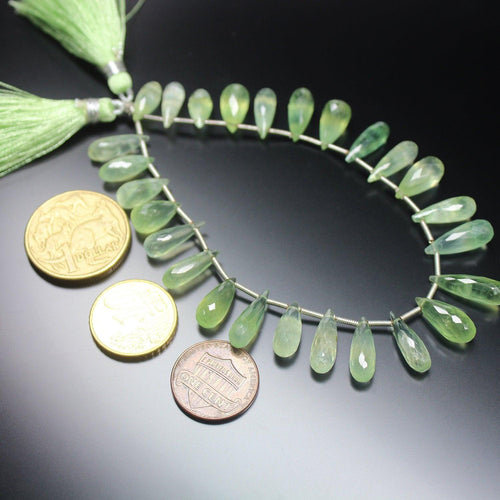 Natural Prehnite Faceted Tear Drop Briolette Gemstone Loose Beads 13mm 17mm 8