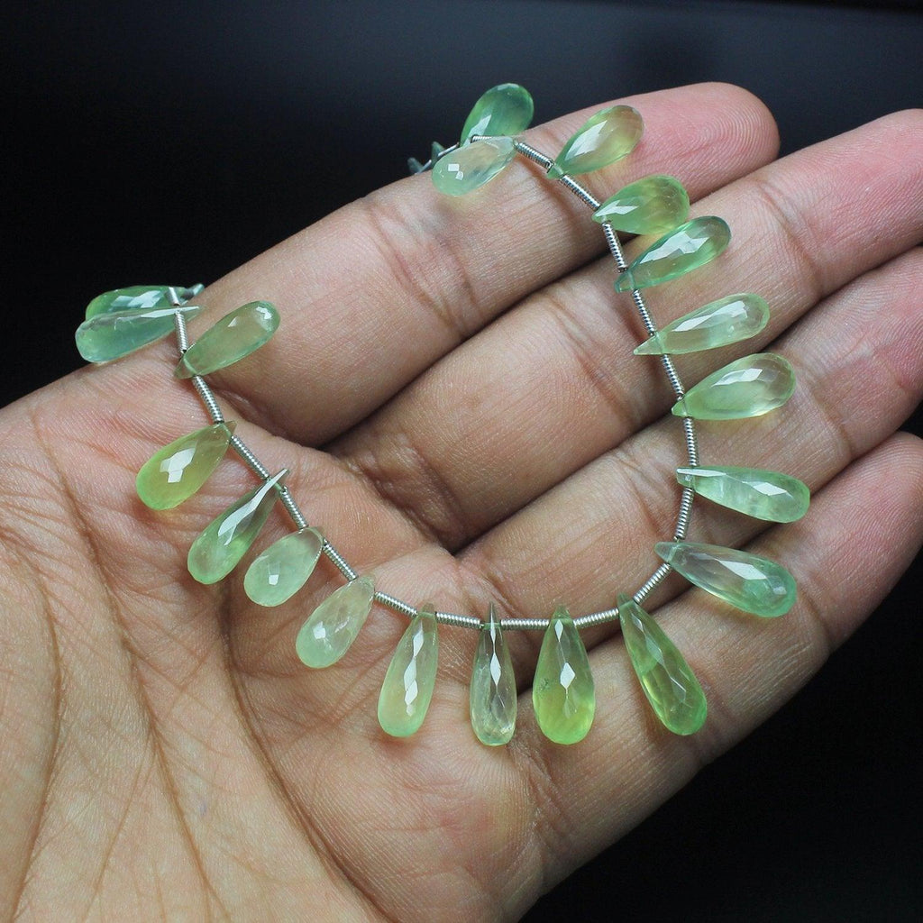 Natural Prehnite Faceted Tear Drop Briolette Gemstone Loose Beads 13mm 17mm 8" - Jalvi & Co.