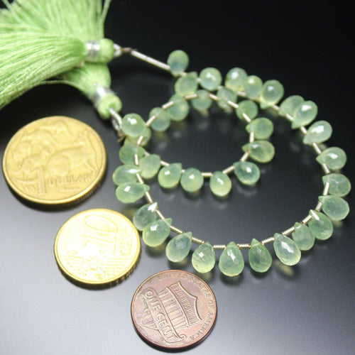 Natural Prehnite Faceted Tear Drop Briolette Gemstone Loose Beads 7mm 8mm 8