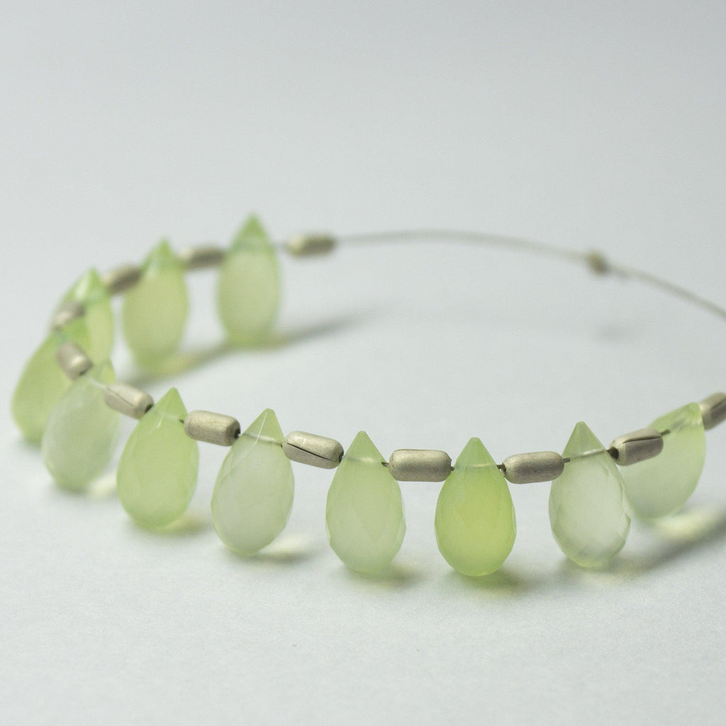 Natural Prehnite Green Chalcedony Faceted Teardrop Beads 10mm 10pc - Jalvi & Co.