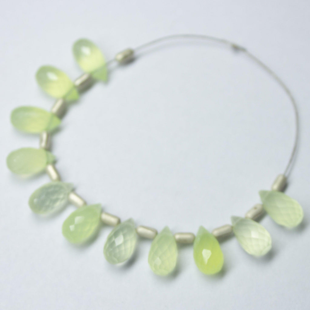 Natural Prehnite Green Chalcedony Faceted Teardrop Beads 10mm 10pc - Jalvi & Co.