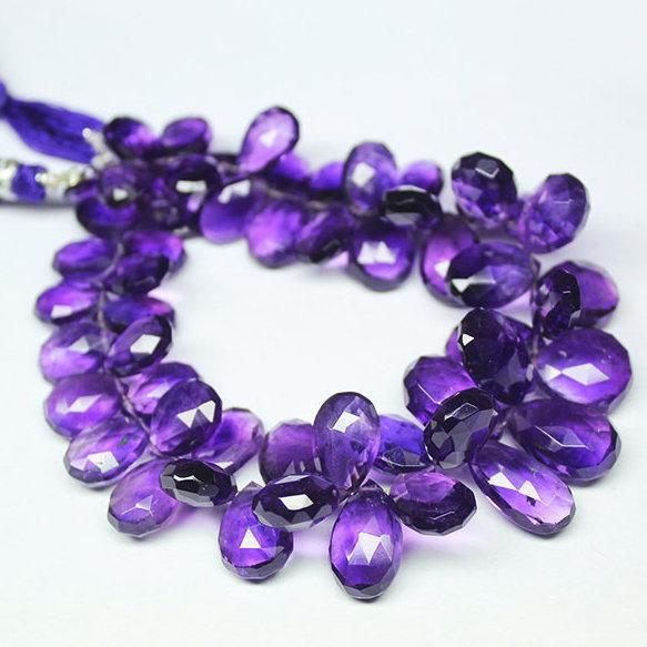 Natural Purple African Amethyst Faceted Pear Drops Briolette Beads 4" 9mm 17mm - Jalvi & Co.