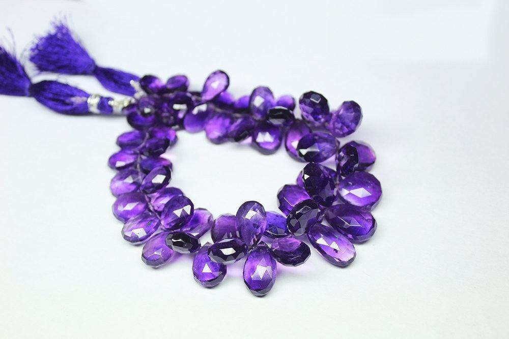 Natural Purple African Amethyst Faceted Pear Drops Briolette Beads 4" 9mm 17mm - Jalvi & Co.