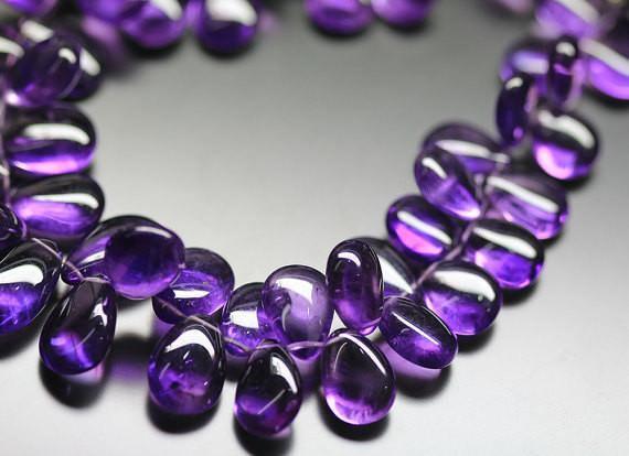 Natural Purple African Amethyst Smooth Pear Drop Briolette Beads 9" 10mm 15mm - Jalvi & Co.