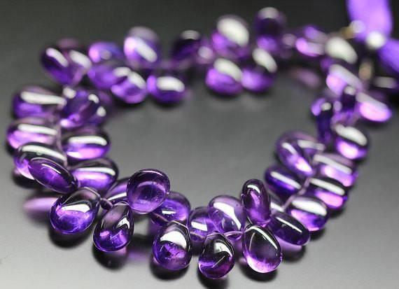 Natural Purple African Amethyst Smooth Pear Drop Briolette Beads 9" 10mm 15mm - Jalvi & Co.