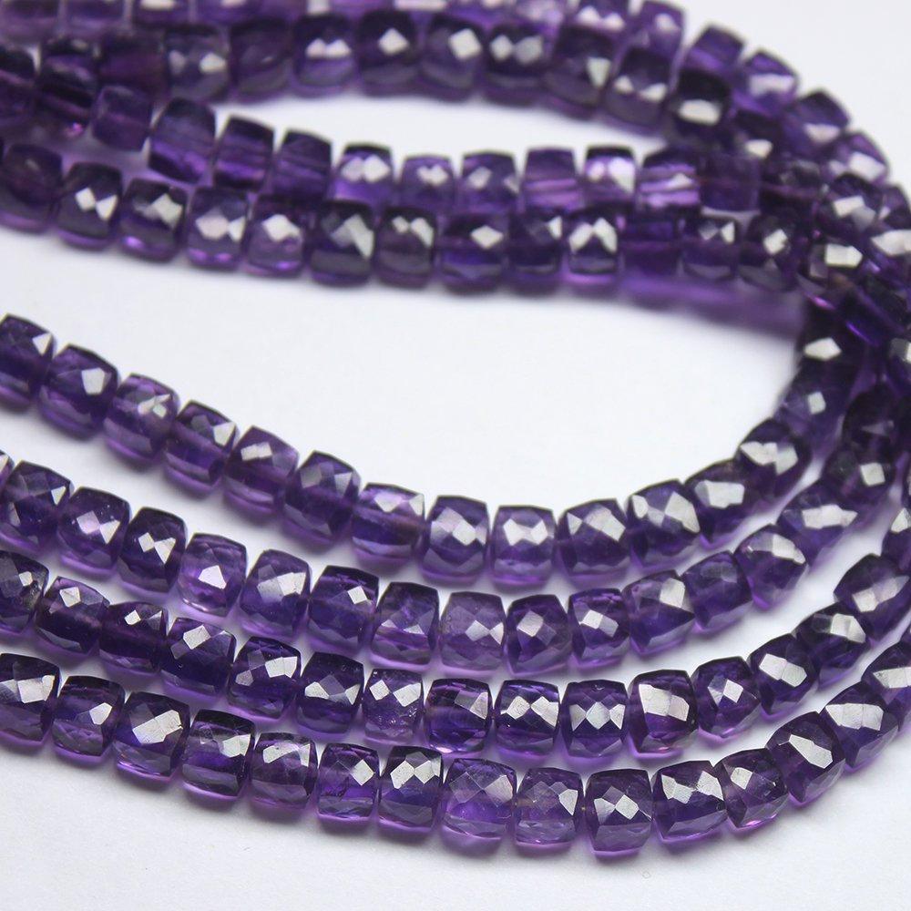 Natural Purple Amethyst Faceted Box Cube Gemstone Loose Beads Strand 8" 5.5mm - Jalvi & Co.