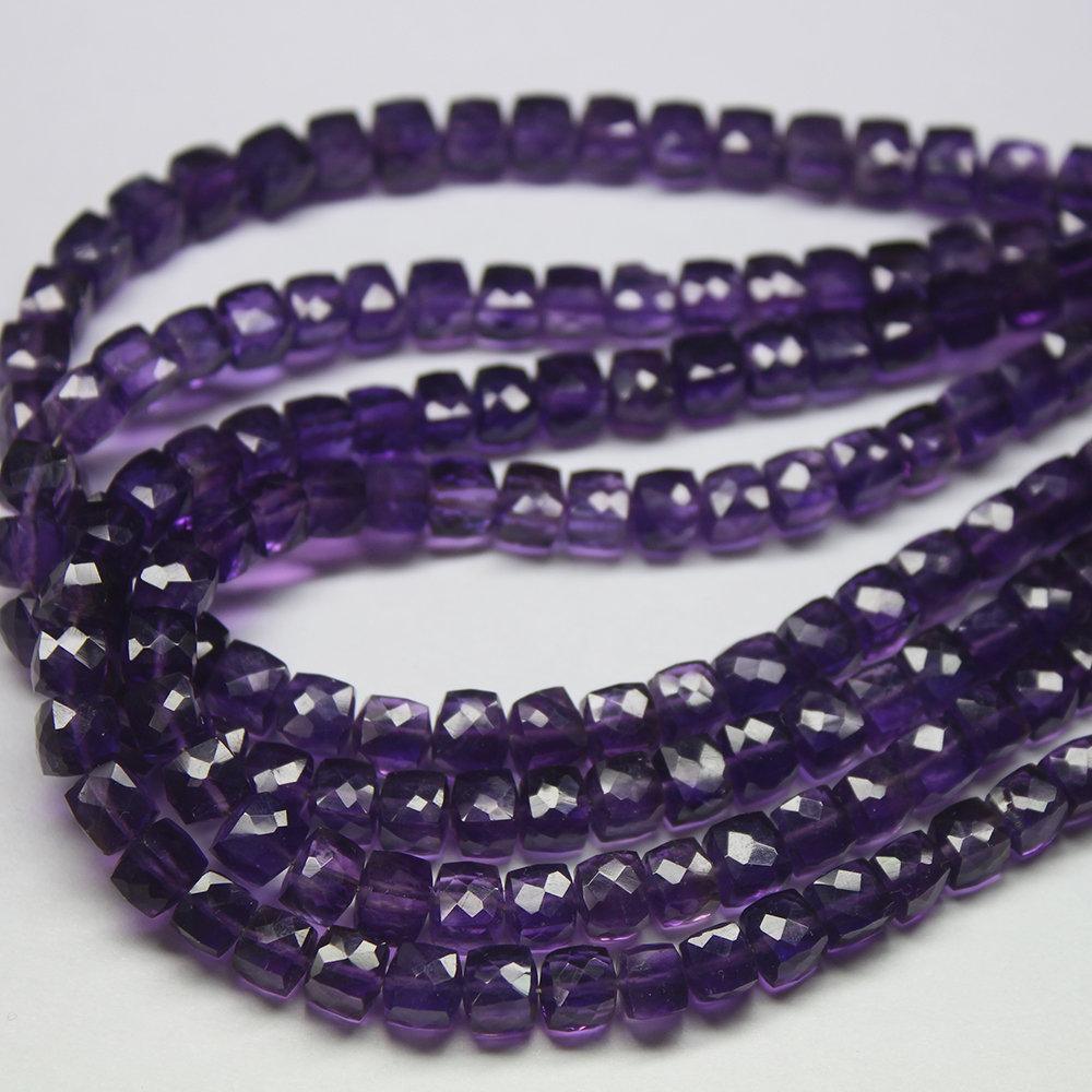 Natural Purple Amethyst Faceted Box Cube Gemstone Loose Beads Strand 8" 5.5mm - Jalvi & Co.