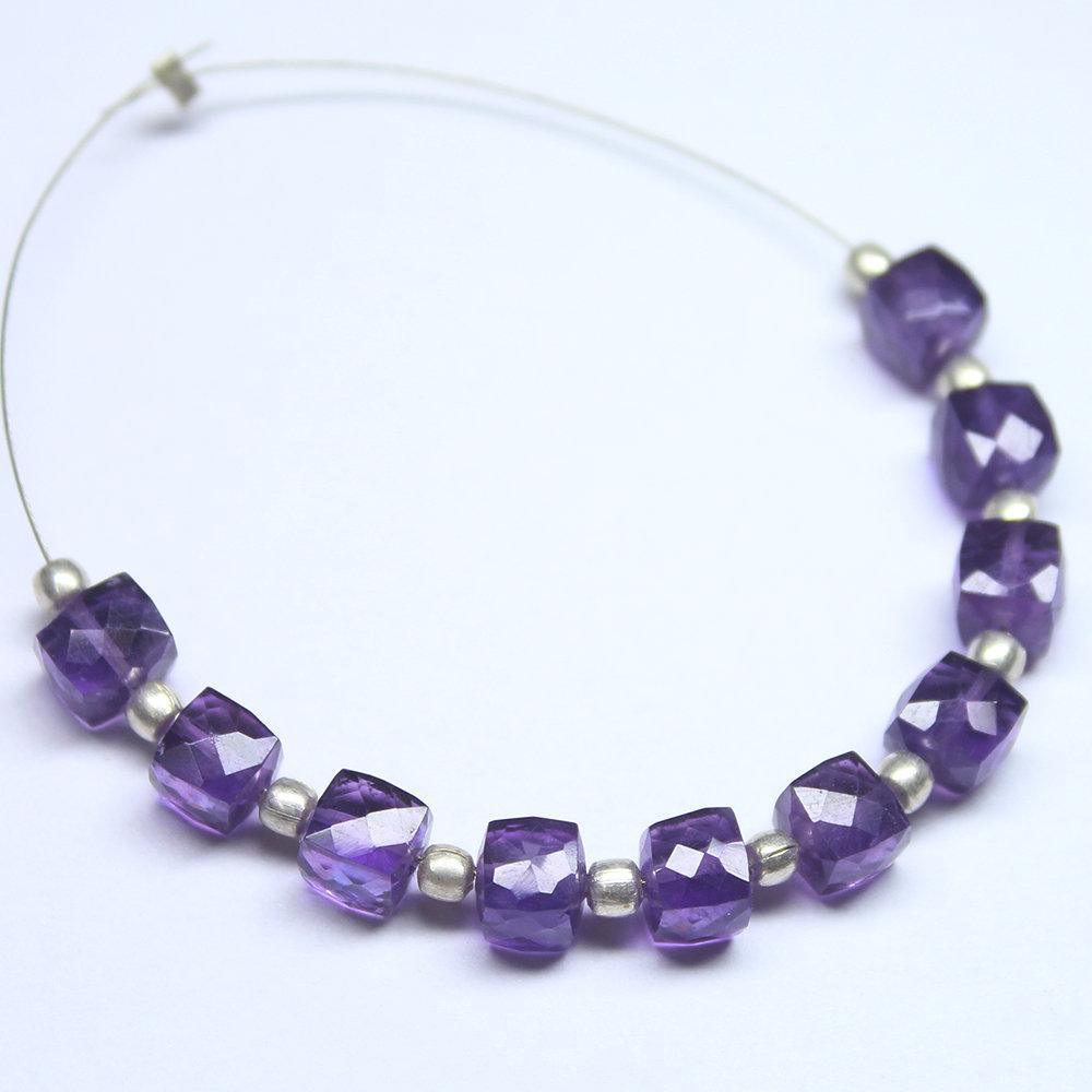 Natural Purple Amethyst Faceted Box Cube Loose Gemstone Beads Strand 5.5mm 10pc - Jalvi & Co.