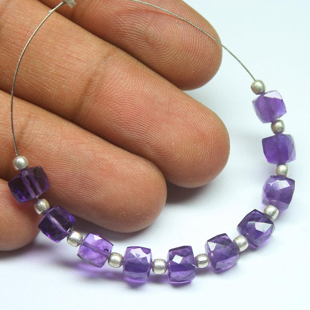 Natural Purple Amethyst Faceted Box Cube Loose Gemstone Beads Strand 5.5mm 10pc - Jalvi & Co.