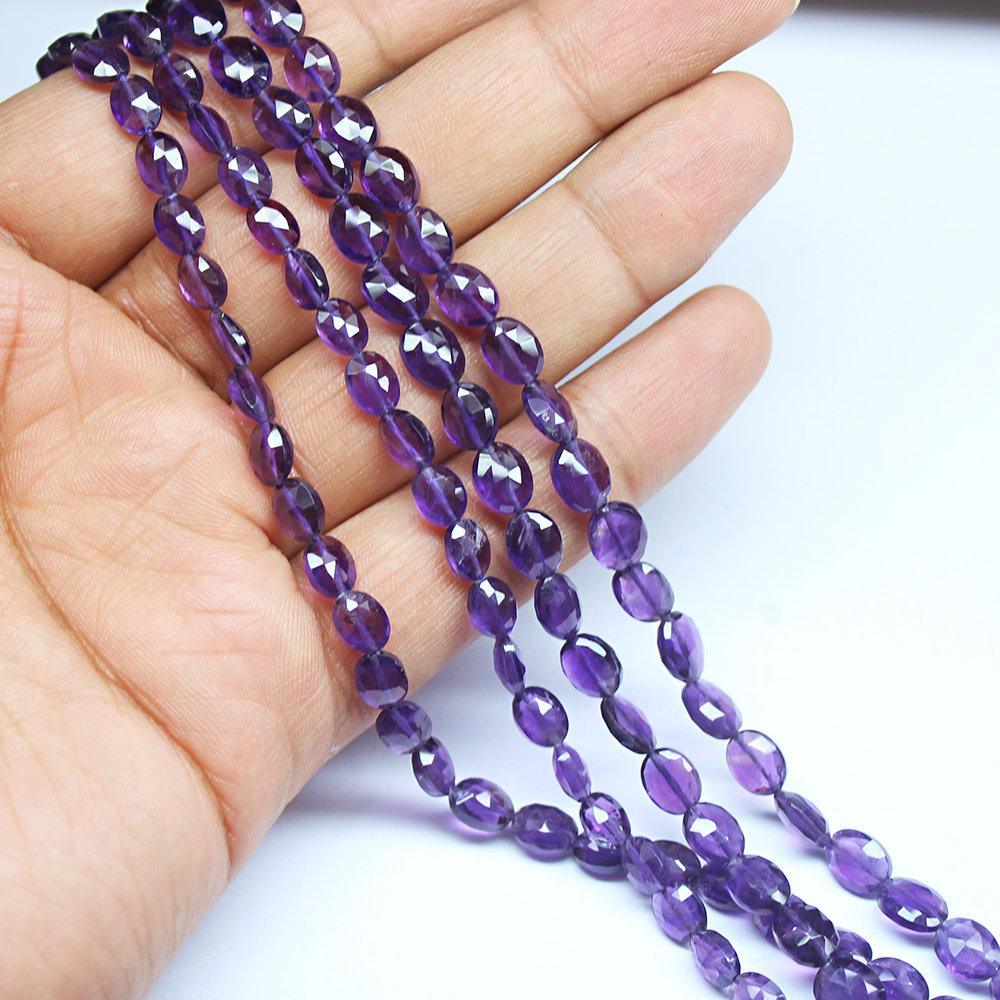 Natural Purple Amethyst Faceted Oval Beads 8mm 10mm 13inches - Jalvi & Co.