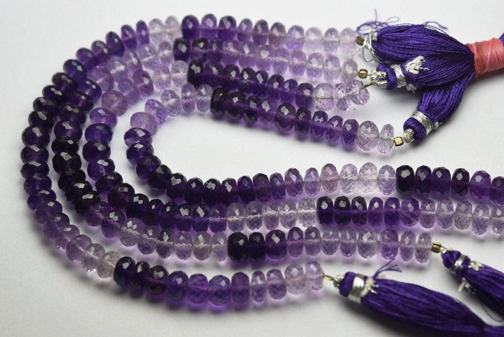 Natural Purple Amethyst Faceted Rondelles . Size-7-8mm half strand - Jalvi & Co.