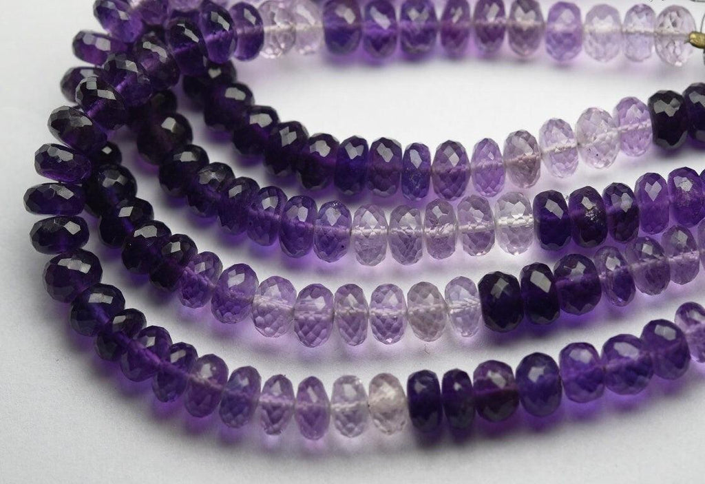 Natural Purple Amethyst Faceted Rondelles . Size-7-8mm half strand - Jalvi & Co.