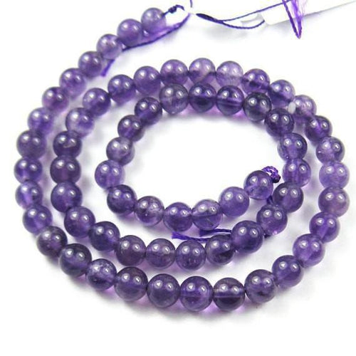 Natural Purple Amethyst Smooth Round Ball Loose Gemstone Beads Strand 14