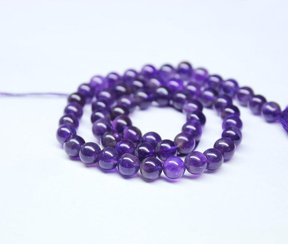 Natural Purple Amethyst Smooth Round Beads 6mm 6.5mm 18inches - Jalvi & Co.