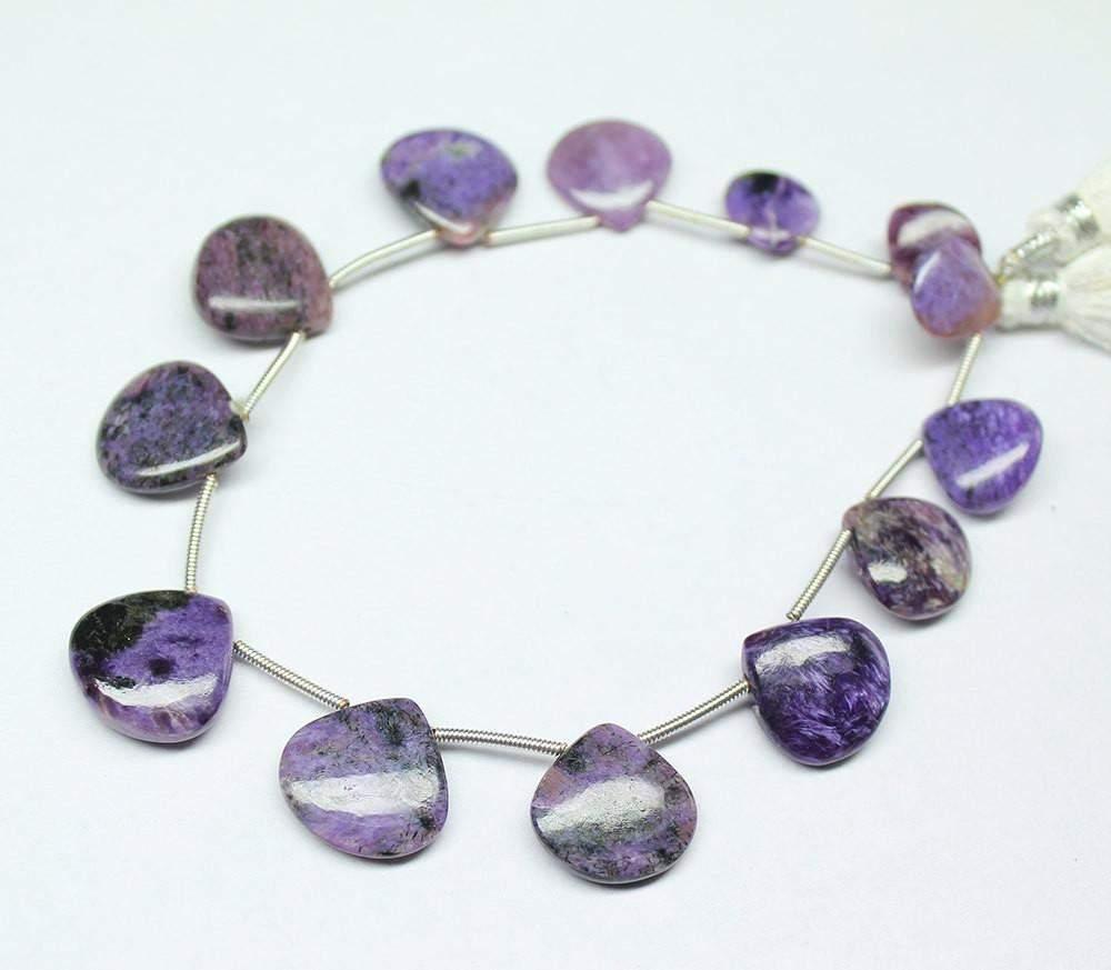 Natural Purple Charoite Smooth Heart Drop Beads 8mm 18mm 7inches - Jalvi & Co.