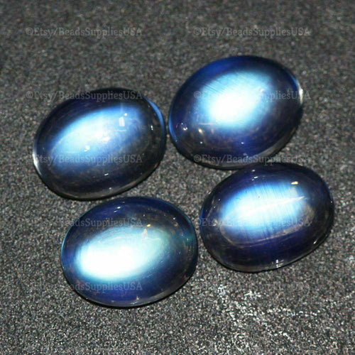 Natural Rainbow Moonstone Blue Flash Cabochon Oval Round Loose Gemstone - Jalvi & Co.