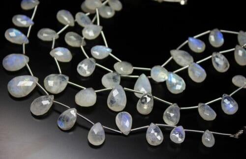 Natural Rainbow Moonstone Faceted Pear Drop Loose Pair Beads Strand 8" 10mm 11mm - Jalvi & Co.