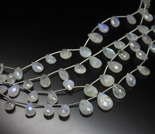 Natural Rainbow Moonstone Faceted Pear Drop Loose Pair Beads Strand 8" 10mm 11mm - Jalvi & Co.