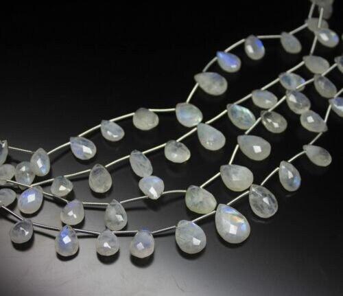 Natural Rainbow Moonstone Faceted Pear Drop Loose Pair Beads Strand 8