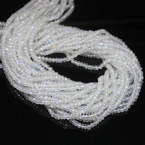 Natural Rainbow Moonstone Faceted Rondelle Loose Gemstone Beads Strand 13" 3mm - Jalvi & Co.