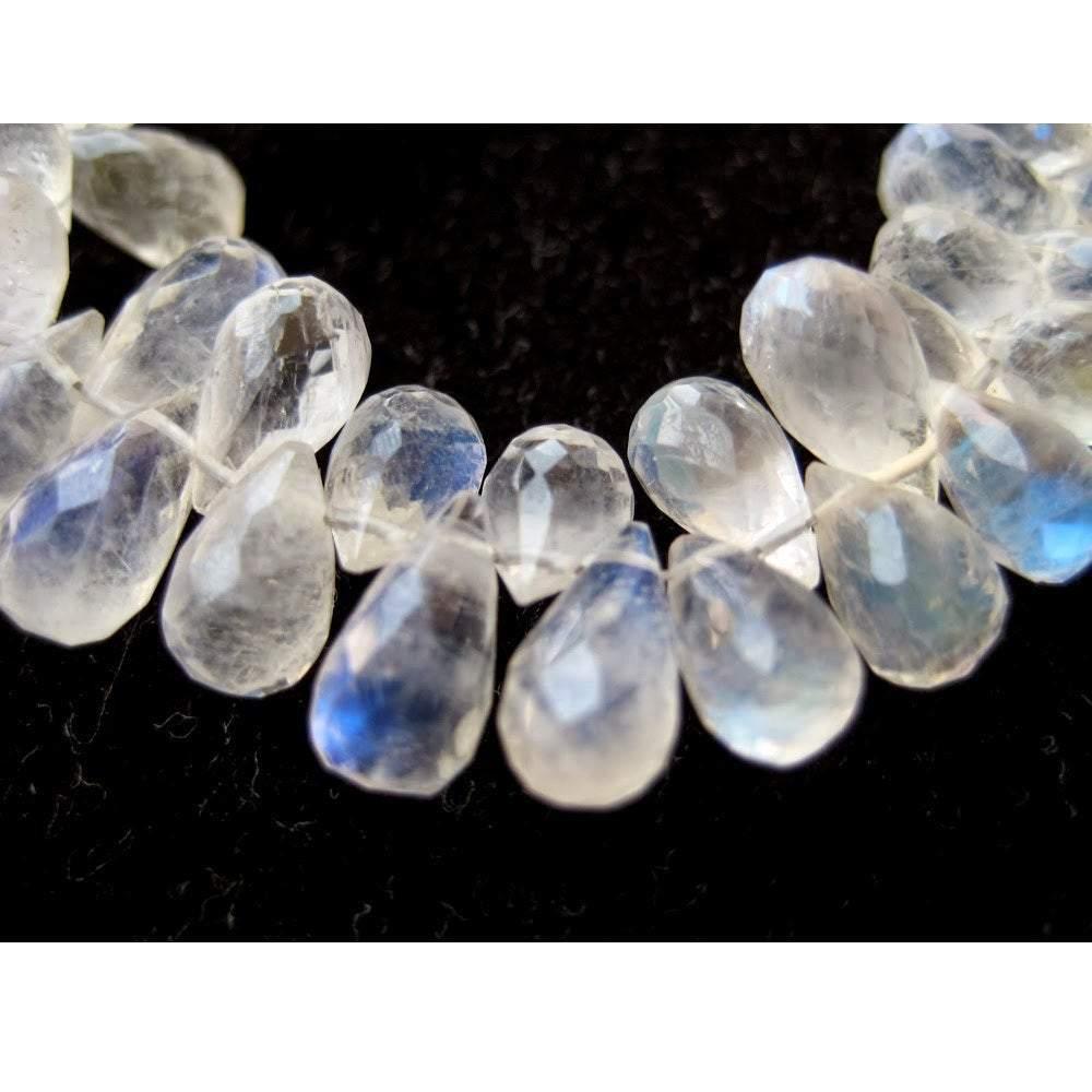 Natural Rainbow Moonstone Faceted Tear Briolette Gemstone Loose Beads 5mm 6mm 4" - Jalvi & Co.