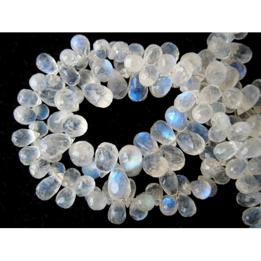 Natural Rainbow Moonstone Faceted Tear Briolette Gemstone Loose Beads 5mm 6mm 4" - Jalvi & Co.