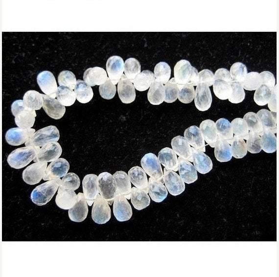 Natural Rainbow Moonstone Faceted Tear Briolette Gemstone Loose Beads 5mm 6mm 4" - Jalvi & Co.