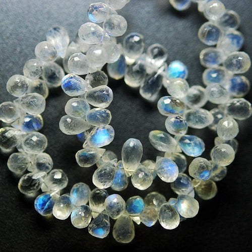 Natural Rainbow Moonstone Faceted Teardrop Briolette Gemstone Beads 28pc 5mm 6mm - Jalvi & Co.