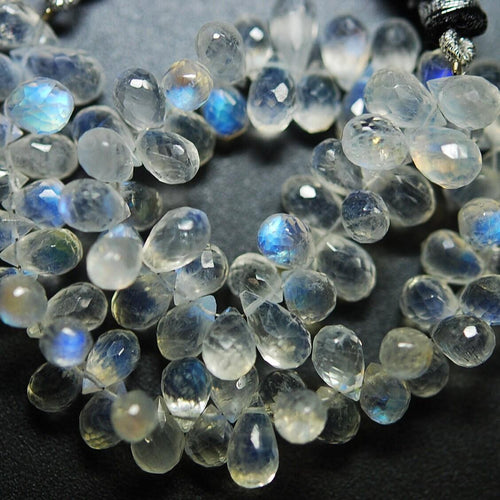 Natural Rainbow Moonstone Faceted Teardrop Briolette Gemstone Beads 28pc 5mm 6mm - Jalvi & Co.