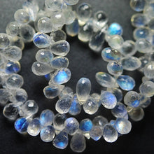 Load image into Gallery viewer, Natural Rainbow Moonstone Faceted Teardrop Briolette Gemstone Beads 28pc 5mm 6mm - Jalvi &amp; Co.