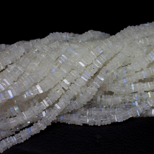 Natural Rainbow Moonstone Gemstone Smooth Polished Heishi Cube Beads 5mm 16