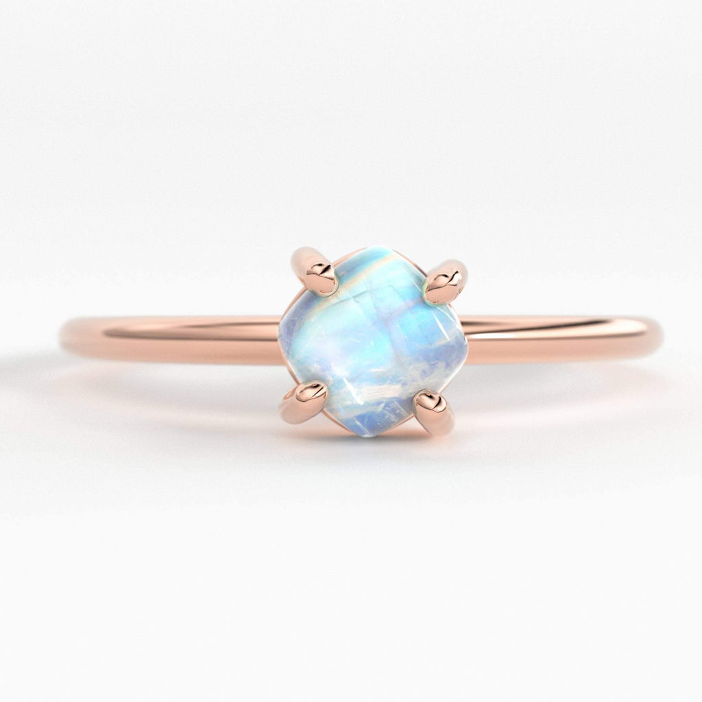 Natural Rainbow Moonstone Ring / Minimalist Ring / Birthstone Ring / Dainty Ring / Stacking Ring / 14k Gold Ring / Promise Ring / Gift - Jalvi & Co.
