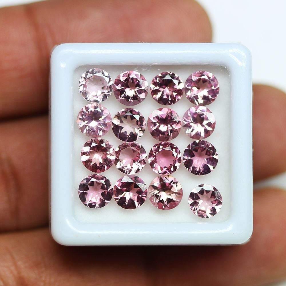 Natural Rare Pink Tourmaline Round Brilliant Gemstone Loose Lot 16pc 7.34Ct - Jalvi & Co.