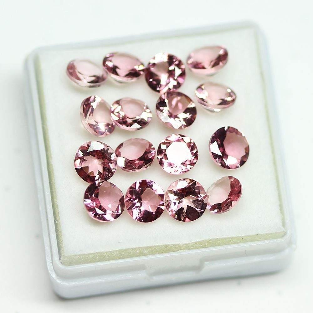 Natural Rare Pink Tourmaline Round Brilliant Gemstone Loose Lot 16pc 7.34Ct - Jalvi & Co.