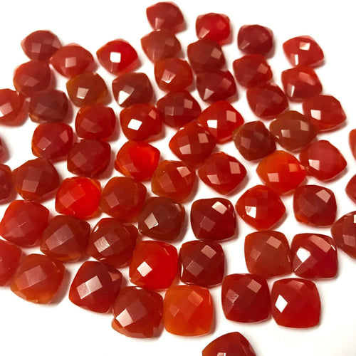 Natural Red Chalcedony Faceted Cushion Gemstone Beads Matching Pair 6pc 10mm - Jalvi & Co.