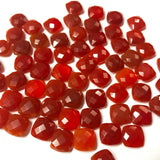 Natural Red Chalcedony Faceted Cushion Gemstone Beads Matching Pair 6pc 10mm
