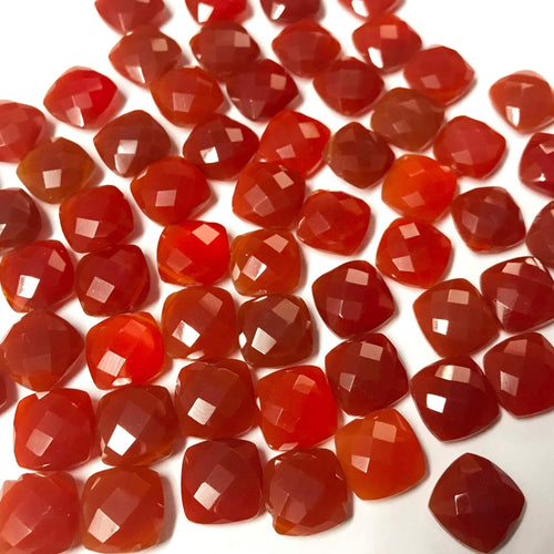 Natural Red Chalcedony Faceted Cushion Gemstone Beads Matching Pair 6pc 10mm - Jalvi & Co.