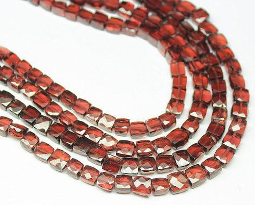 Natural Red Garnet Faceted Box Squre Beads 4mm 4.5mm 9inches - Jalvi & Co.
