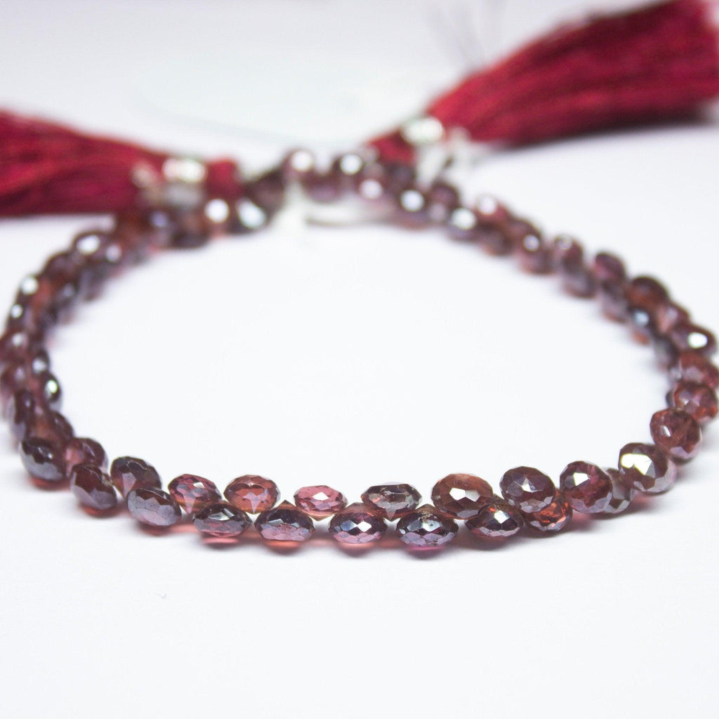 Natural Red Garnet Faceted Onion Drops Briolette Gemstone Loose Beads 5mm 6mm 4" - Jalvi & Co.