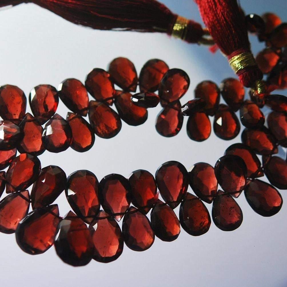 Natural Red Garnet Faceted Pear Drop Beads 5.5mm 9mm 7inches - Jalvi & Co.