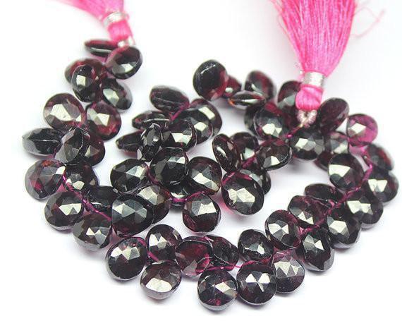 Natural Red Garnet Faceted Pear Drop Beads 7-9mm 7 inches - Jalvi & Co.