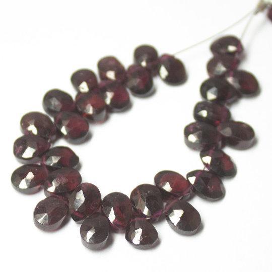 Natural Red Garnet Faceted Pear Drop Beads 7mm 8mm 4inches - Jalvi & Co.