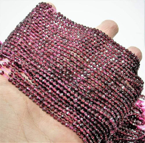 Natural Red Garnet Faceted Round Beads 3.5mm 13inches - Jalvi & Co.