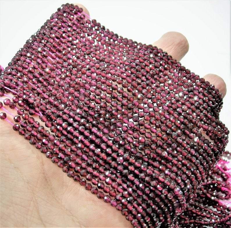 Natural Red Garnet Faceted Round Beads 3.5mm 13inches - Jalvi & Co.