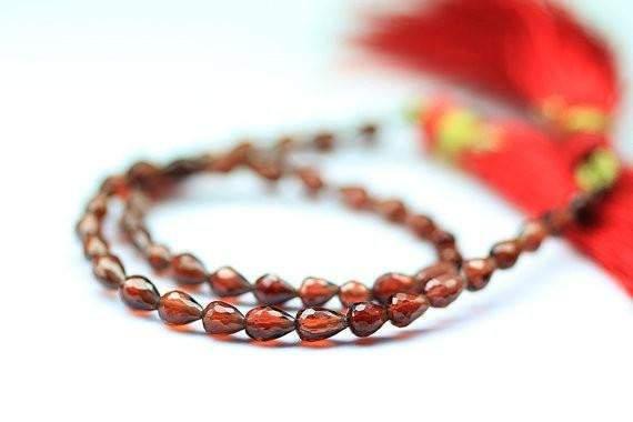 Natural Red Garnet Faceted Teardrop Beads 4.5mm 5mm 8inches - Jalvi & Co.