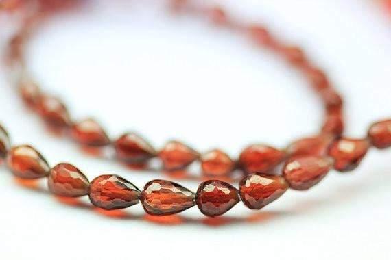 Natural Red Garnet Faceted Teardrop Beads 4.5mm 5mm 8inches - Jalvi & Co.