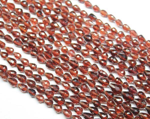 Natural Red Garnet Faceted Teardrop Beads 4.5mm 5mm 8inches - Jalvi & Co.