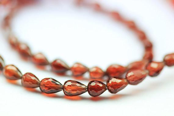 Natural Red Garnet Faceted Teardrop Beads 4mm 7.5mm 8inches - Jalvi & Co.